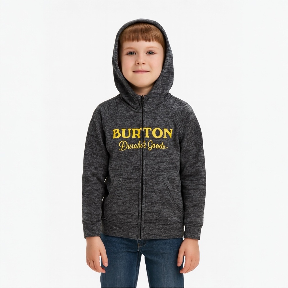 Kids UNISEX Burton Oak Full-Zip Logo Hoodie (Dark Heather Grey, Size S)